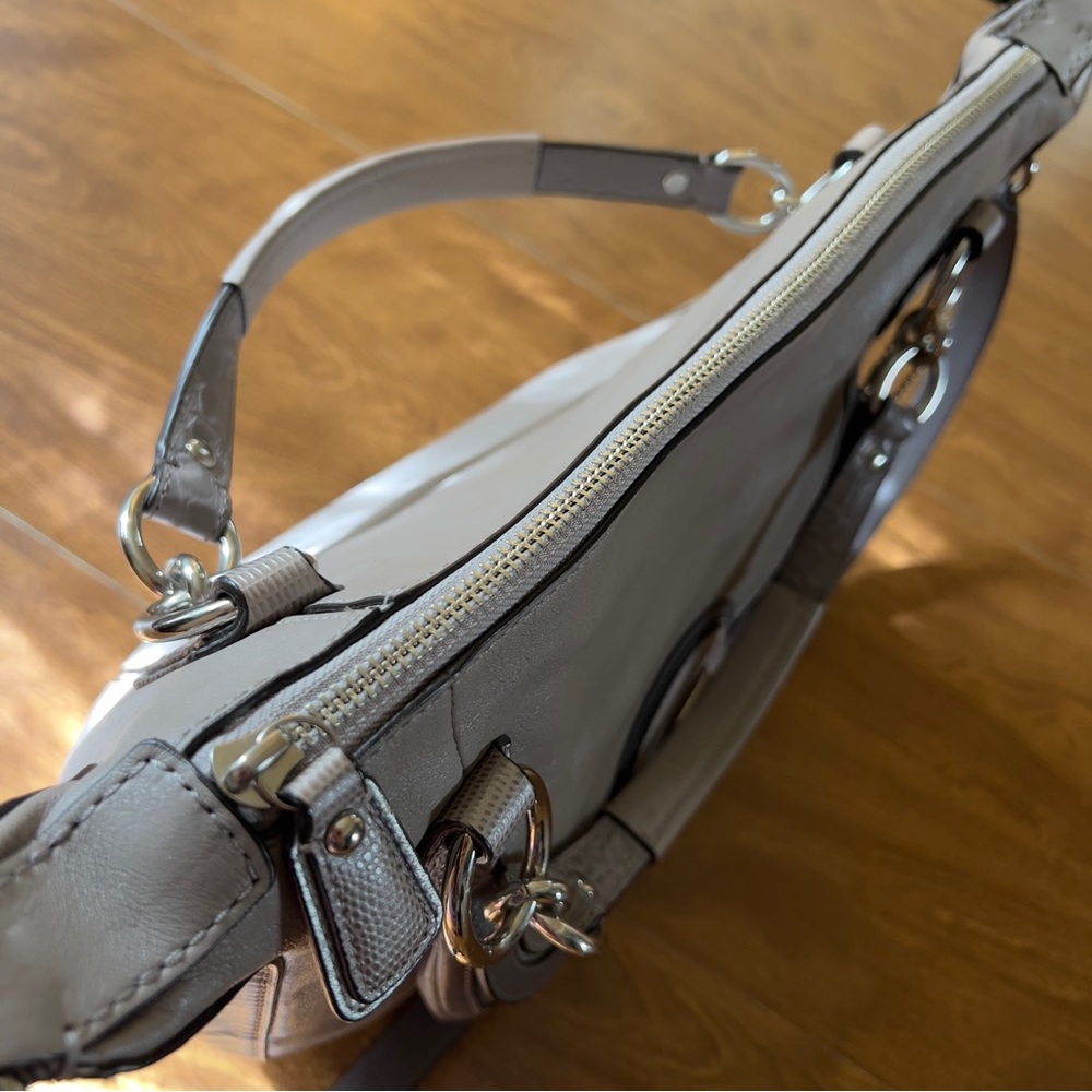 Coach Kristin Spectator Gray Taupe Leather Croc Trim Zip Satchel Crossbody Bag - Picture 7 of 14